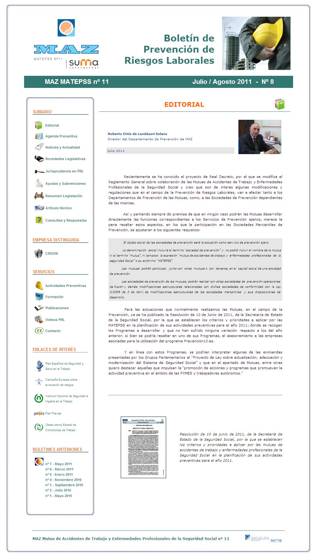 Boletín PRL - Nº 08 - Julio 2011