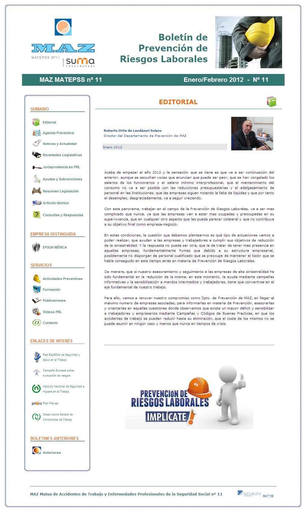 Boletín PRL - Nº 11 - Enero 2012