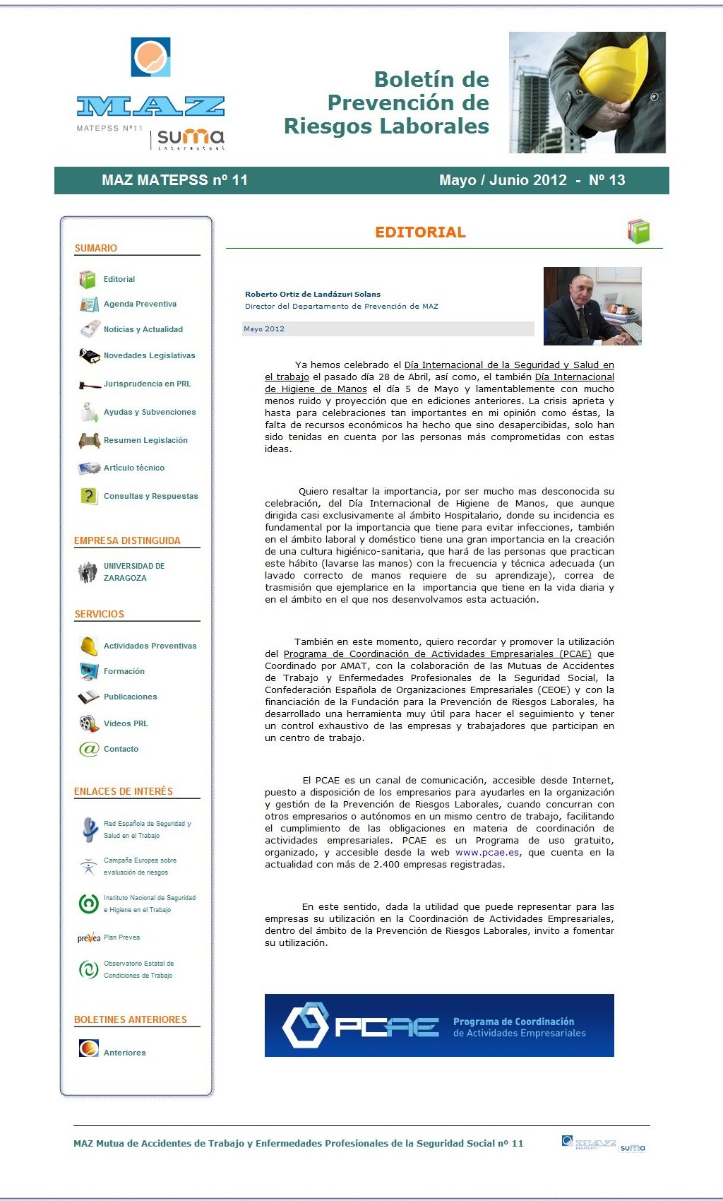 Boletín PRL - Nº 13 - Mayo 2012