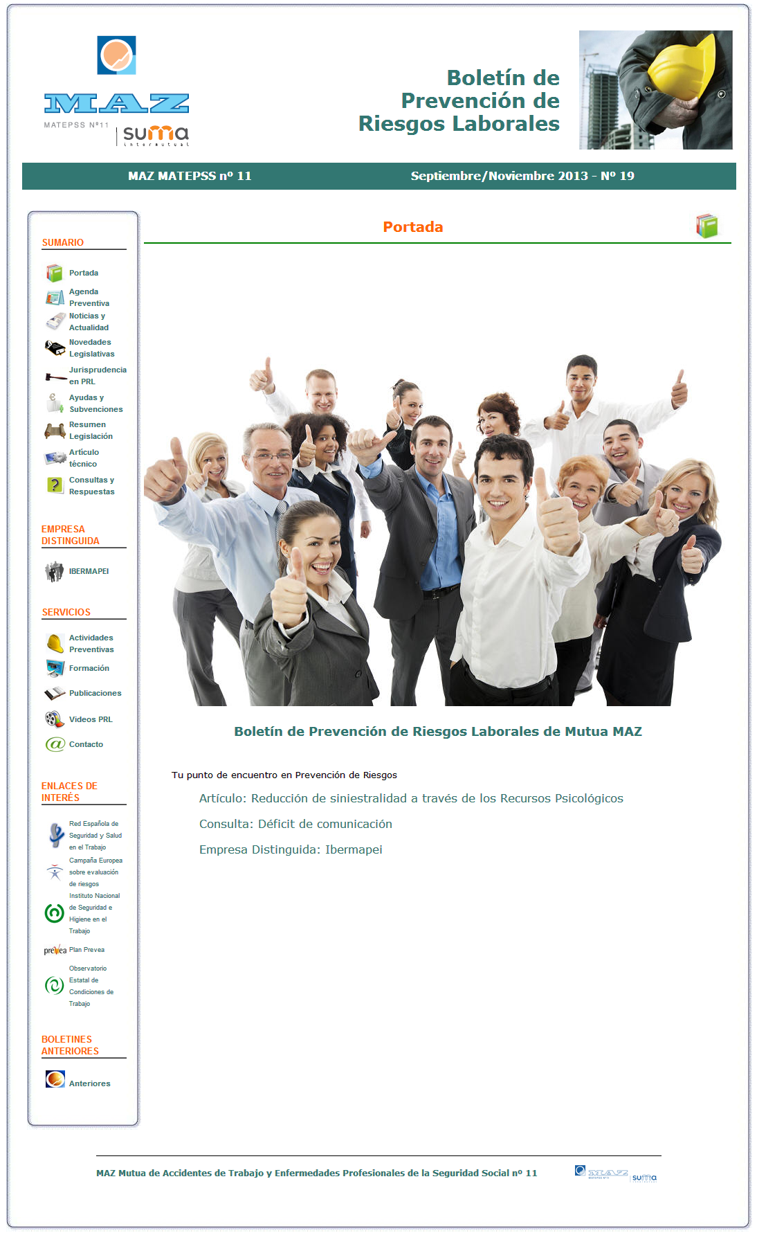 Boletín PRL - Nº 19 - Septiembre 2013