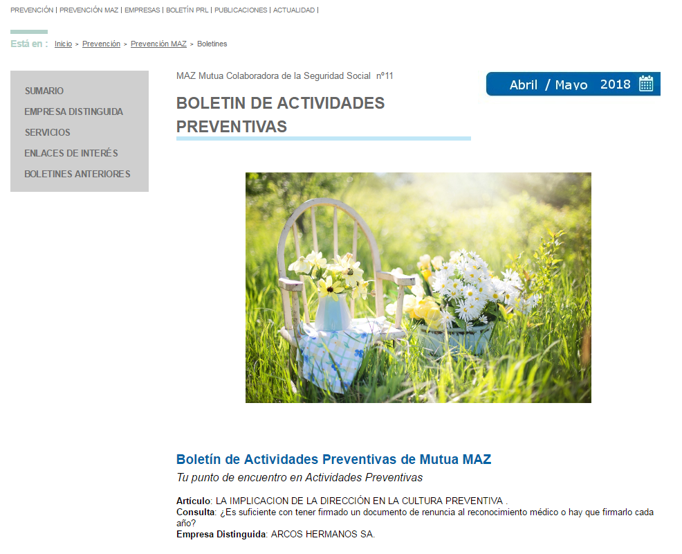 Boletín PRL - Nª 39 - Abril 2018