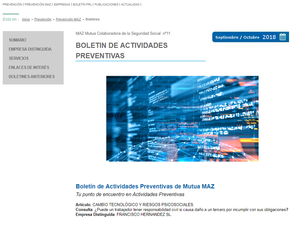 Boletín PRL - Nº 41 - Septiembre 2018